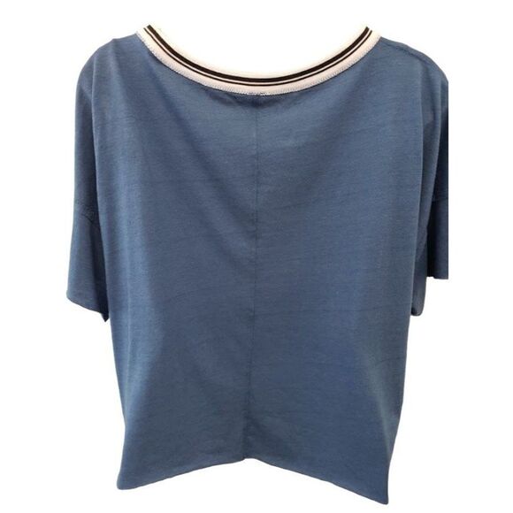 Free People Cropped Shirt Top Women's XS Blue White Black Contrast Draped NEW - Picture 2 of 6